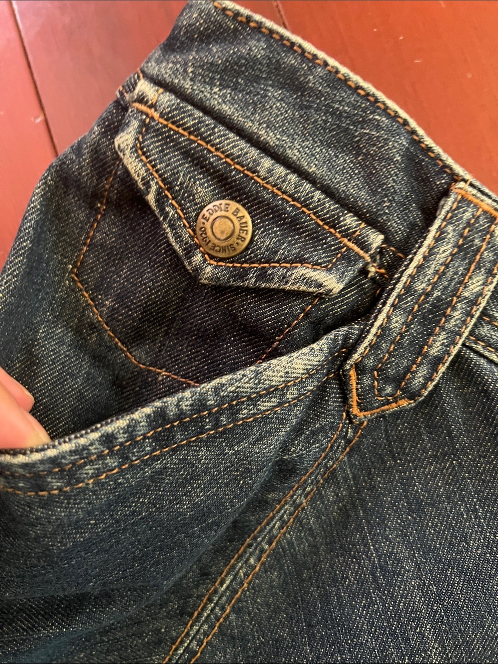 Eddie Bauer Dark Indigo Denim Skirt with Contrast Stitching size 12 - Picture 5 of 11